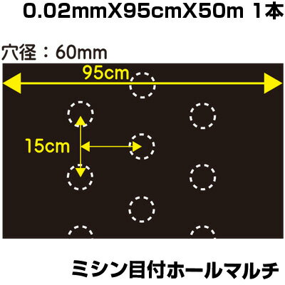 シンセイ ミシン目付 ホールマルチ 9315 0.02mm X 95cm X 50m 穴あき黒マルチ 農業資材 家庭菜園 マルチング マルチシート