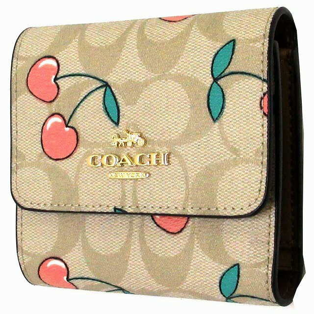 コーチ 財布 COACH アウトレット シグネチャー ハート チェリープリント スモールトリフォールド ウォレット 三つ折り財布 CF399 IMOT4