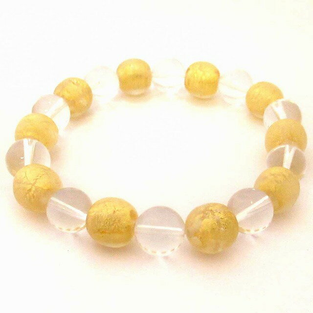 金箔入り手作りとんぼ玉 水晶コンビ ブレスレット 金沢産 SA001GLD