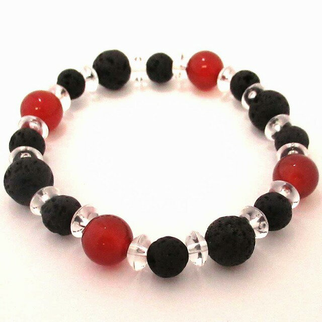 溶岩石 天然石ブレスレット 溶岩石(ラヴァストーン)10mm玉&アカメノー10mm玉 溶岩石(ラヴァストーン)6mm玉 ブレスレット SA003BKRD