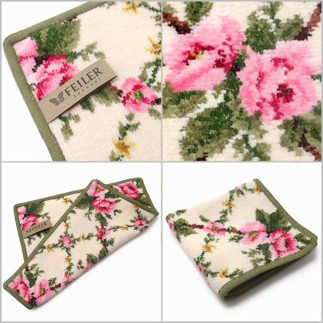 FEILER フェイラー ハンカチ タオル タオルハンカチ 25cm Amelie Cream 181 Moos アメリ クリーム ムース 花柄 AmelieCrm181 n241106