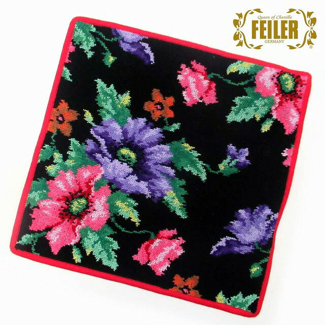 FEILER フェイラー ハンカチ タオル タオルハンカチ 30cm Mohn Schwarz 120 Red ミリアム・シュワルツ 花柄 MohnSchwa120　n241106