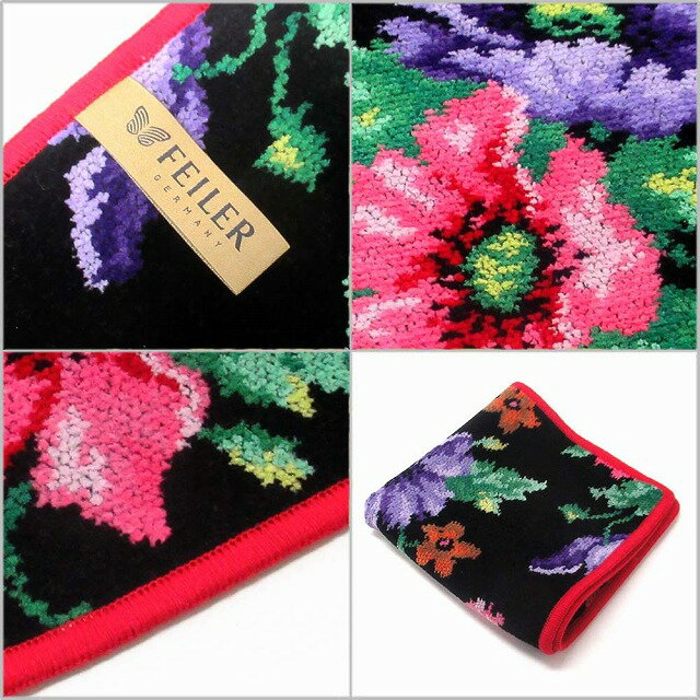 FEILER フェイラー ハンカチ タオル タオルハンカチ 30cm Mohn Schwarz 120 Red ミリアム・シュワルツ 花柄 MohnSchwa120　n241106