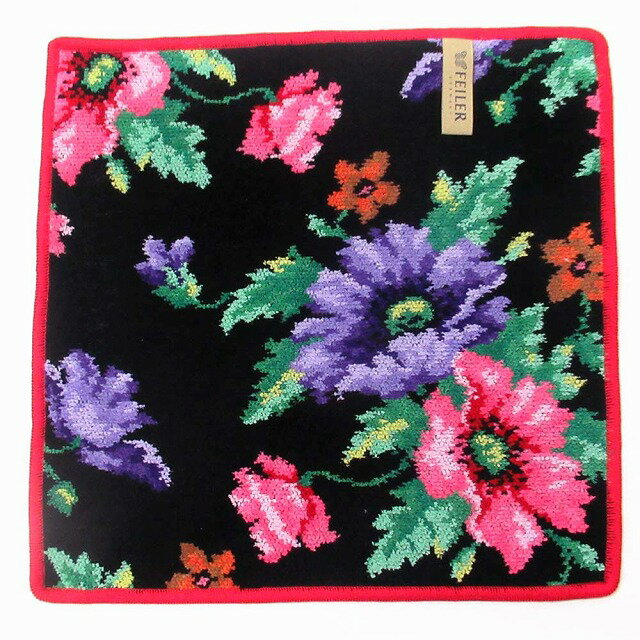 FEILER フェイラー ハンカチ タオル タオルハンカチ 30cm Mohn Schwarz 120 Red ミリアム・シュワルツ 花柄 MohnSchwa120　n241106