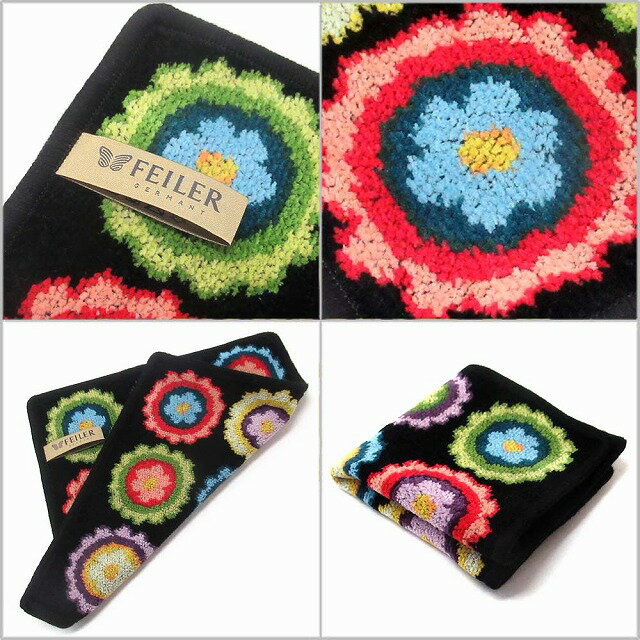 FEILER フェイラー ハンカチ タオル タオルハンカチ 25cm Rainbow Button 010 Black レインボーボタン RAINBOWBUTTON n241106