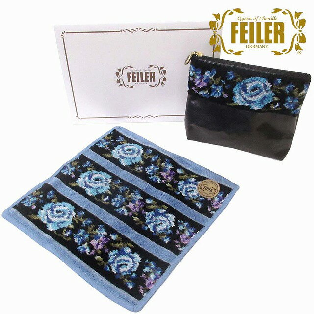 FEILER フェイラー ハンカチ タオル ポーチ ADELINA BORDER アデリーナボーダー 花柄 ハンカチ&ポーチ セット 10061930280519