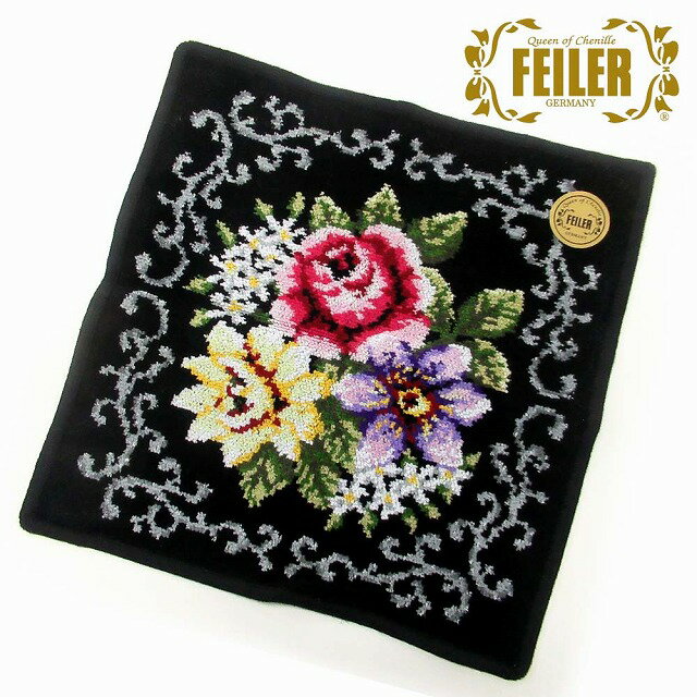 FEILER フェイラー ハンカチ タオルハンカチ 30cm 花柄 ブラック ENF30192