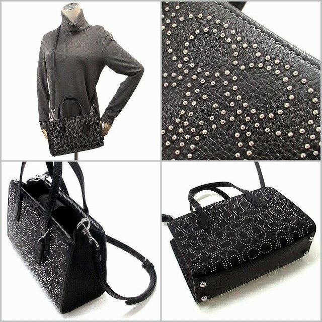 コーチ レザーバッグ COACH アウトレット シグネチャー リベット ニーナ スモール トート バッグ ショルダーバッグ CX266 SVBK n241210
