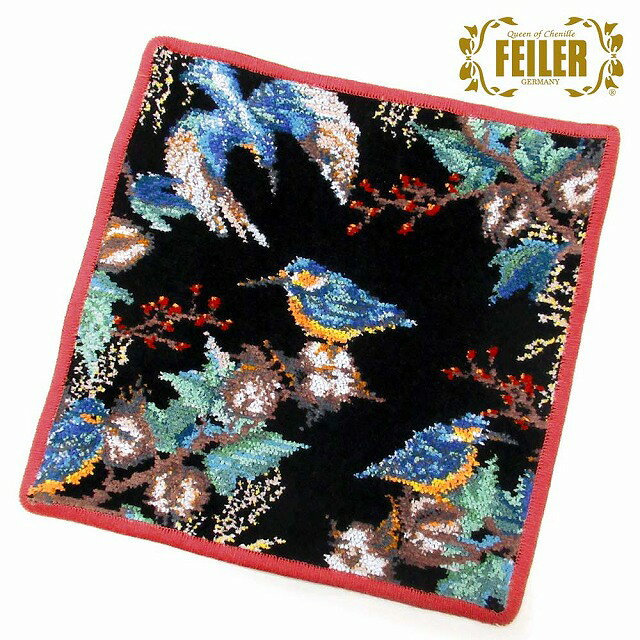 Rakuten - FEILER フェイラー ハンカチ タオル カワセミ モチーフ 25cm ウォッシュクロス ブラック レッド n251215