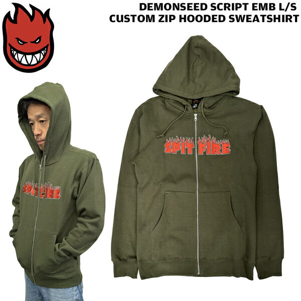 パーカー スピットファイア SPITFIRE DEMONSEED SCRIPT EMB L/S CUSTOM ZIP HOODED SWEATSHIRT OLIVE