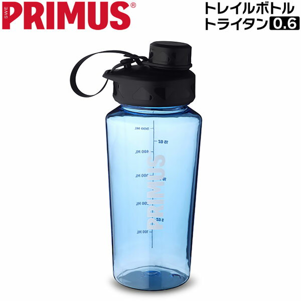 トライタン製の軽量ボトルです。 給水や洗浄時は広口側で、飲むときは細口側 で使用することが可能な2Wayキャップを備え ています。 【正規代理店商品】 ●BRAND：PRIMUS（プリムス） ●品　番：P-740110 ●品　名：トレイルボトル トライタン0.6 ●カラー：ブルー ●サイズ：約8.3×20.2cm ●重　量：約120g ●内容量：0.6L ●素　材：トライタン製 ●生産国：中国 ※商品写真の色は、OS・ブラウザ・ディスプ レイ等により実際のものとは多少異なる場合 があります。ご了承の上ご購入ください。