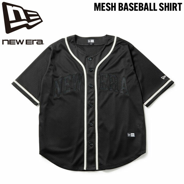 ニューエラ ベースボールシャツ NEW ERA メッシュ BASEBALL 半袖シャツ ブラック ポリエステル タウンユースカジュアル
