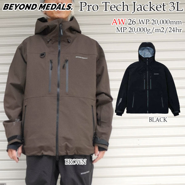 乐天商城 - 予約 26-27モデル BEYOND MEDALS PRO TECH JACKET 3L ビヨンドメダル プロテックジャケット スノーボード ウェア ジャケット 3レイヤー 20K 防水 バックカントリー フリーライド メンズ 正規品 26-27-JK-BML ブラック ブラウン S M L XL