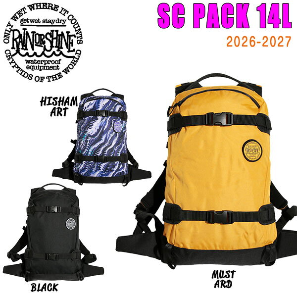 【正規代理店商品】 ●BRAND : RAIN OR SHINE レインオアシャイン ●品名 : SC PACK 14L サイドカントリーパック ●カラー : BLACK/ MUSTARD/ HISHAMART ●サイズ : H51×W35×D10cm ●容量 : 約14L ●生地 : Recycle Polyester 600×900D , Nylon Cordura 500D サイドカントリーパック ゲレンデクルーズからサイドカントリーに適したサイドカントリーザック。 必要最小限のものをコンパクトに収納できるので、ライディングの邪魔にならないサイズ。 ファスナー類も止水ファスナーを採用する事で荷物を安全かつ快適な状態に保つ。 〇メインコンパートメントにはプローブ、シャフトスリーブに加えブレードポケットを追加。 〇硬さの違うクッション材を採用した身体にフィットし易い立体ショルダーハーネス。 〇収納可能なボードストラップにアップデート。 〇小物やスペアゴーグルなどが収納可能なバッグ上部のファスナーポケット内部はフリース地にアップデート。 〇ピッケルやポールの取り付け時に便利なピッケル・トレッキングポールループをバッグ側面に装備。 〇本体内部にメッシュジッパーポケットとキークリップを追加。 〇持ち易いバッグ上部のクッション入り持ち手は芯材の厚さを2mmUP。 〇脱着可能なチェストベルトとジンバルホルダー。 〇別売りのCHEST RIGを装着可能 26-27 RAIN OR SHINE SC PACK 14L レインオアシャイン エスシーパック 14L バックカントリー サイドカントリー バックパック CORDURA