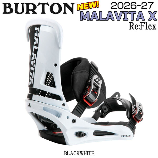 【正規代理店商品】 ●BRAND：BURTON バートン ●品番：3118510A61RG ●品名：MALAVITA X Re:Flex マラビータエックスリフレックス ●size：S(24cm〜26cm)/ M(26cm〜29cm)/ L(28cm+) ●カラー : BLACKWHITE Men's Malavita X Re:Flex Snowboard Bindings ミッドフレックスによる扱いやすさとフリースタイル性能をバランスさせた、幅広いライディングに対応する定番モデル。 自由度の高いボードコントロールと安定したホールド性能を備え、パークからオールマウンテンまでスムーズに対応する。 DETAILS: ・BASEPLATE: Single-Component, 30% Short-Glass/Nylon Composite, Re:Flex FullBED ・STRAPS/BUCKLES: Leather Reactstrap, Smooth Glide Buckles, Supergrip Capstrap 2.0 ・HI-BACK: Heel Hammock, DialFLAD ・Includes Reground Materials ・Personality/Response: 5-8 (Medium - Stiff) 〇BINDING REINVIGORATION 生まれ変わるストラップバインディング ストラップバインディングに、あらためて新たなエネルギーを注ぎ込まれた。 今季は 単なるアップデートではなく、ラインナップ全体を“再活性化”する。 MalavitaとMalavita Xは、カルト的な人気を誇るこの名作に、再びフリースタイルの精神を吹き込む存在。 しなやかさとホールド感の絶妙なバランスを軸に、いまのライディングにフィットするフィーリングへと磨き上げられている。 さらに、魅力的なカラーリングにフォーカスしたクリエイティブな演出も印象的だ。 プロダクトとしての完成度に加え、スタイルとして選ばれる存在へ。 ディスクフレックスオプションなどの細かなチューニング性も含め、ストラップバインディングは今、確かな再始動のフェーズに入っている。 26-27 BURTON MALAVITA X Re:Flex バートン マラビータ X スノーボード ビンディング バインディング メンズ Re:Flex フリーラン パーク 地形遊び サイドヒット カービング オールマウンテン ミディアムフレックス 2026 2027 新作