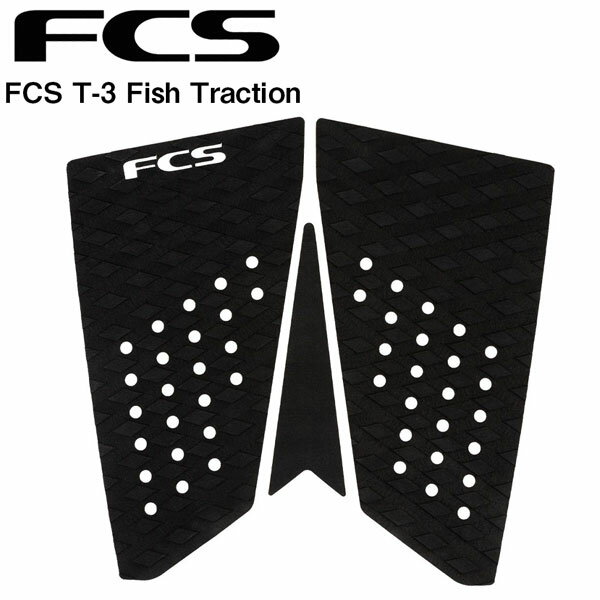 New Fish 3 piece traction, designed to suit wide and narrow fishtail boards. ●BRAND：FCS エフシーエス ●品番：ft3f1 ●品名：FCS T-3 FISH BLACK フィッシュ用 ・Overview The new FCS Traction marries considered design with performance features and superior materials. ・Features 　Fish 2/3 piece pad 　Modular design for varied fish shapes 　Diamond groove 　Low profile kick 　Sanded surfaces for enhanced grip 　Ultra thin sensitivity 　Feather light traction 　Perforated for extra resistance