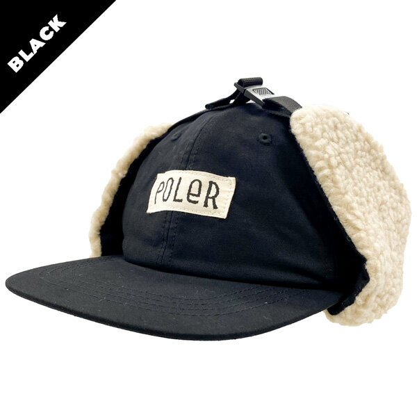 暖かい 耳付き ストリート 22-23 POLER ポーラー FURRY FONT CANVAS FLAP CAP フューリーフォントキャンバスフラップキャップ ドッグイヤー ボア トレンド