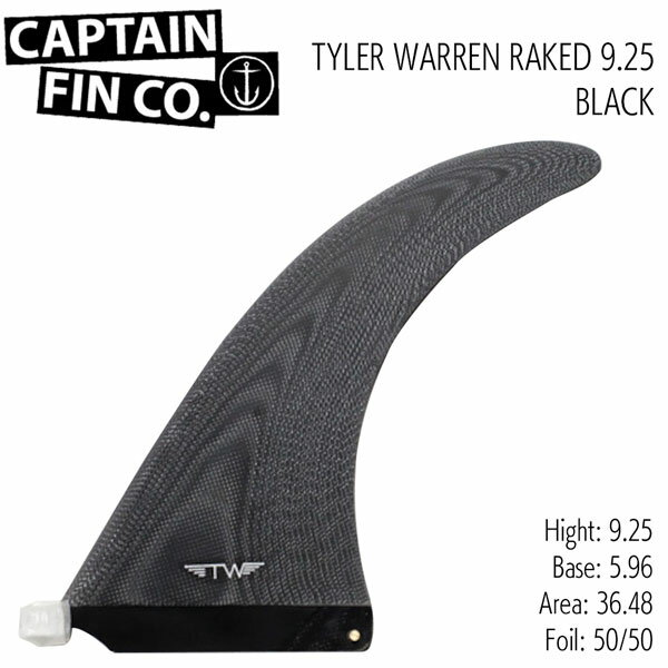 Tyler Warren Raked 9.25 Hight: 9.25 Base: 5.96 Area: 36.48 Foil: 50/50 ロングボード界のレジェンド、ミッチ・アブシャーが 2007年当時、彼の仲間たちを中心に スタートしたキャプテンフィン。 ロングボード用のフィンはもちろん、 レトロシングルやハル、 エッグまでラインナップは多彩で、 そのデザインはアレックス・ノストやタイラー・ウォーレン、 トーマス・キャンベルを始めとする、 現代のサーフシーンをリードするライダーやアーティスト とのコラボで作り出される。 また、各モデルにはテンプレートだけでなく、 一点一点オリジナルのアートワークが落とし込まれる こだわりよう。 アーティスティックなグラフィックと機能性が融合した フィンは、競合が多いサーフブランドの中においても 独自の存在感を確立している ●BRAND：CAPTAIN FIN(キャプテンフィン) ●品 番：CFF0112006 ●品 名：TYLER WARREN RAKED 9.25 BLACK シングルフィン ※商品写真の色は、OS、ブラウザ、ディスプレイ、 などにより実際のものとは多少異なる場合があります。 ご了承の上ご購入ください。