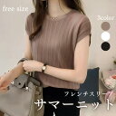 【 楽天スーパーSALE ポイント10倍】 フレンチスリーブ サマーニット フレンチ袖 レディース ニット リブニット ラウンドネック カジュアル オフィスカジュアル 夏服 半袖 クルーネック 薄手 涼しい ストレッチ きれいめ おしゃれ Tシャツ トップス 重ね着 通勤