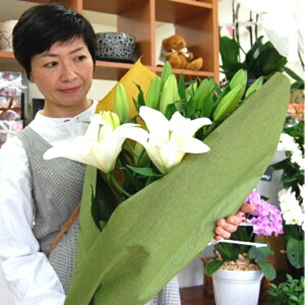 花 ギフト クリスタルブランカ 大輪 百合 花束お供え 還暦祝い 誕生日 記念日