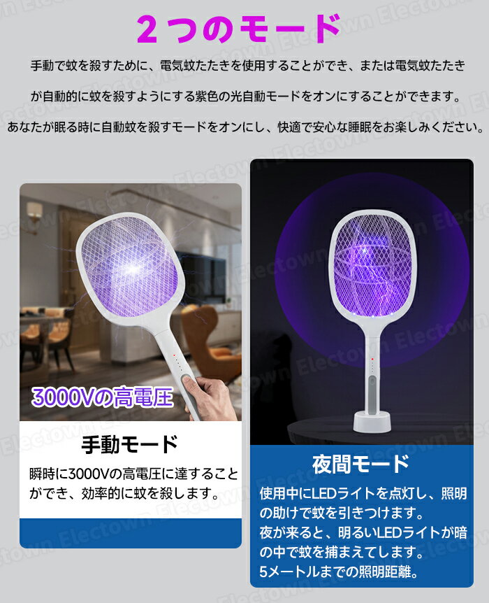 ＼お買物マラソン★ポイント5倍／電撃殺虫ラケット 電撃殺虫器 3000V高電圧電撃 3層安全ネット LEDライト 屋外 室内 害虫退治 ハエ退治 蚊退治 電撃ラケット 1200mAh電池大容量 殺虫器 電撃殺虫機 蚊 ハエ ネット 室内 屋外 寝室 玄関 台所 居間など大活躍