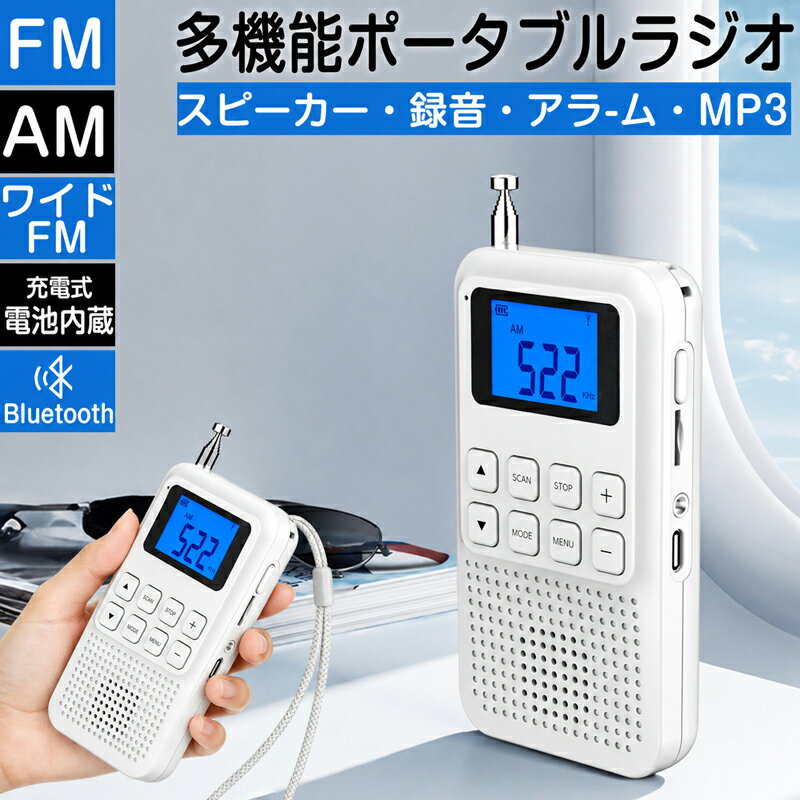 ラジオ 小型 高感度 小型ポータブル FM/AM ワイドFM対応 ポケットラジオ 録音＆bluetooth機能付き 音楽プレイヤー 目…