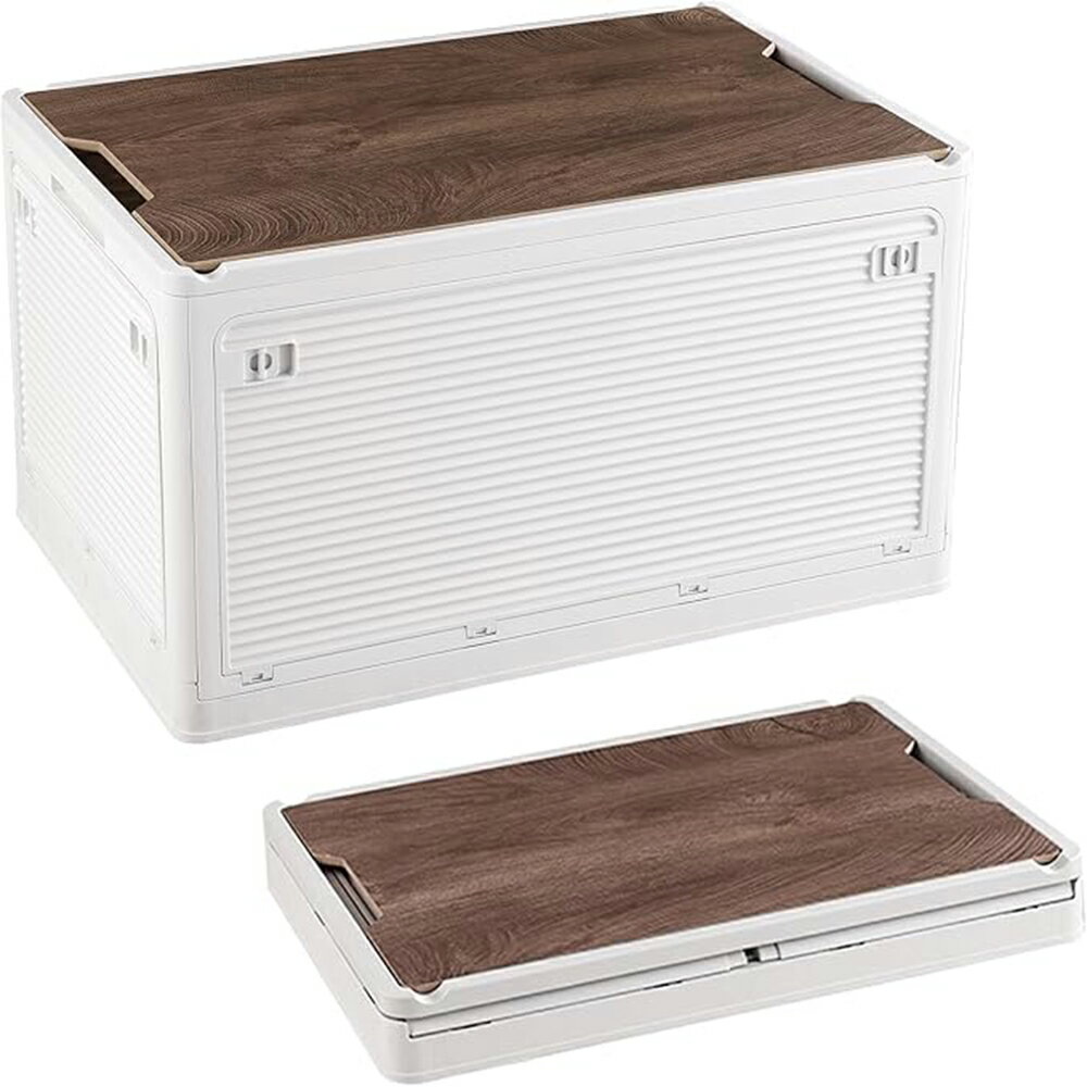 【楽天スーパーSALE】収納ボックス 折り畳み 全方向から取り出せる 木製の蓋付き アウトドア キャンプ 折りたたみ コンテナ ボックス キャスター付き 収納ケース 押し入れ 収納箱 家庭用 オフィス用 車用 屋外用 おしゃれ 組立簡単 大容量 防塵 防カビ 防湿