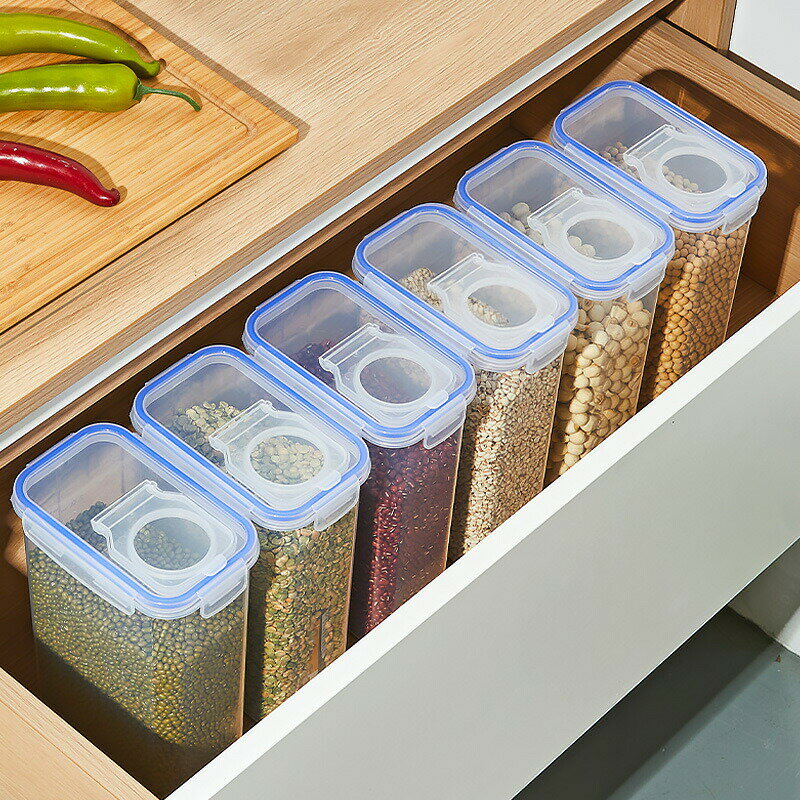 キッチンシール、雑穀入れ、家庭用食糧貯蔵施設、小麦粉保存容器、防虫防湿設計で、エコプラスチック素材、食品レベルの安全性、密封保存技術、透明窓、滑り止めのデザイン、容量のバリエーションも豊富