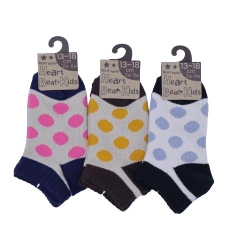 【送料無料】 ピンク、イエロー、サックス(13-18cm)(2歳〜6歳)(ドット柄)(3足セット)みっとめるへん社