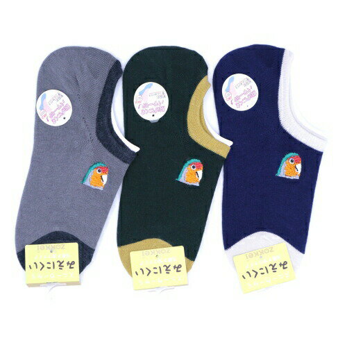 【送料無料】 スニーカーソックス インコ (ネイビー・グリーン・グレー) (23-25cm) (3足セット)みっとめるへん社