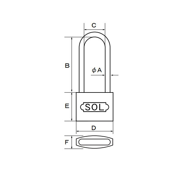 ソール・ハード/SOL HARD No.2500-50 ステンロック ツル長 50mm 鍵番号違い