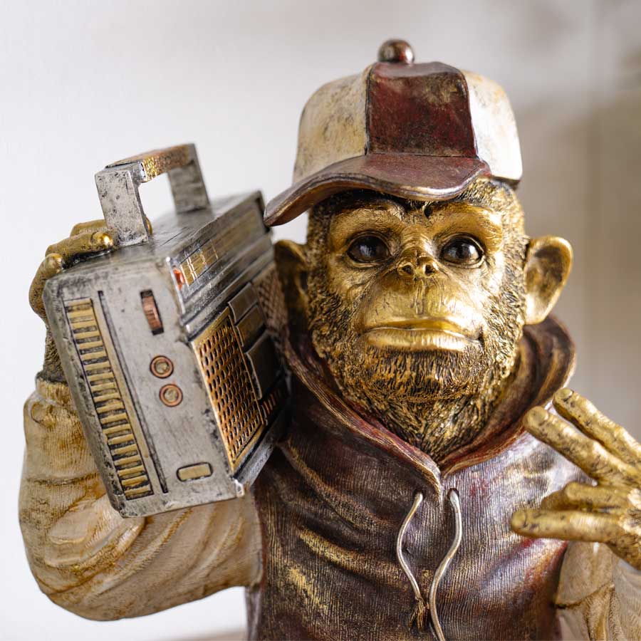 期間中ポイント10倍 オーナメント インテリア さる サル 猿 DJ HIPHOP MC 80年代 80's ラジカセ 黄金 キャップ チェケラ オシャレ おしゃれ 置物 オブジェ 玄関 インスタ インスタ映え 単品 アメリカン 雑貨 ユニーク かっこいい 面白い [3]