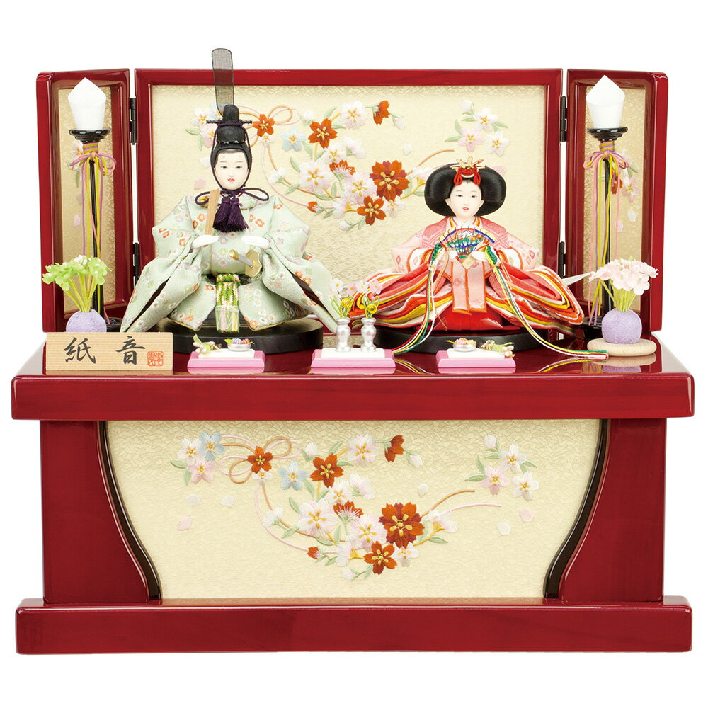 雛人形 お祝い ひな人形 コンパクト 親王 収納飾り かぶせ式 収納箱 2人飾り 赤 桜 おしゃれ  ...