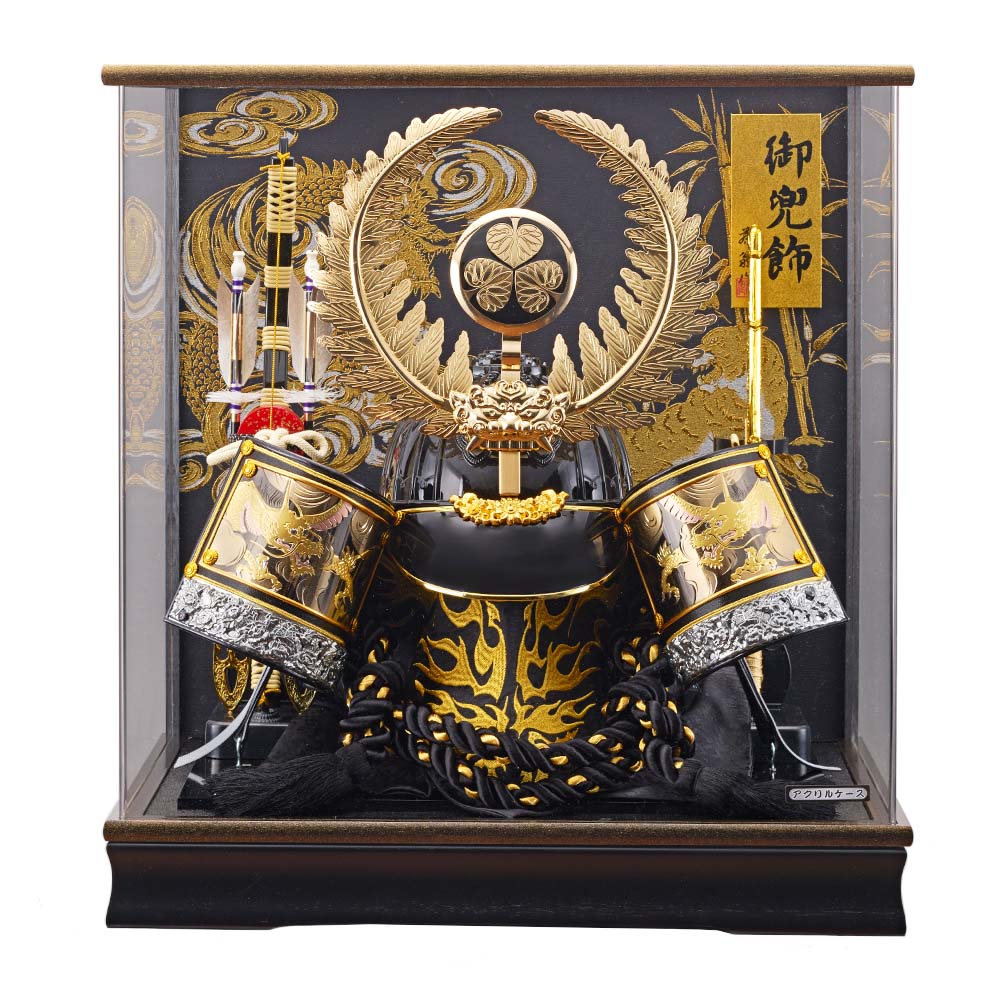 五月人形 徳川家康 着用兜 着用 ケース飾り コンパクト アクリルケース入り かぶと 兜飾りセット