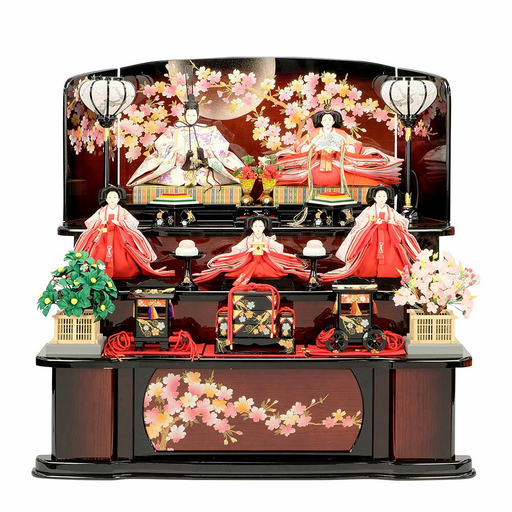 雛人形 ひな人形 塗木製段り 花柄屏風 お祝い 三段飾り 3段飾り 五人飾り 5人飾り おしゃれ かわいい おしゃれ 可愛い