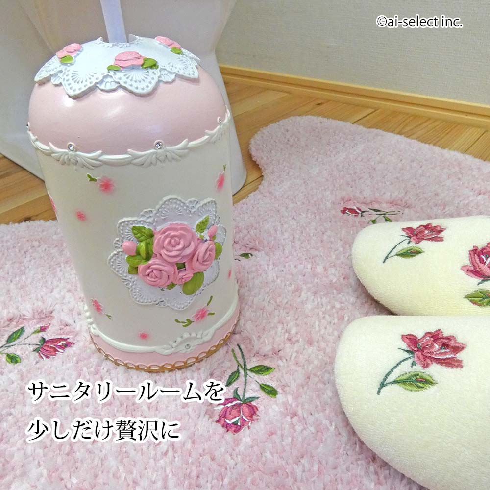 Rakuten - New トイレブラシ スタンド ポット ケース おしゃれ ポリレジン製 姫系 ロマンティック 薔薇 バラ ローズ ピンク ホワイト エレガント アンティーク ヨーロピアン 高級感 かわいい トイレ用品 サニタリー お祝い 新築祝い 結婚祝い ギフト お洒落 ラグジュアリー 華やか