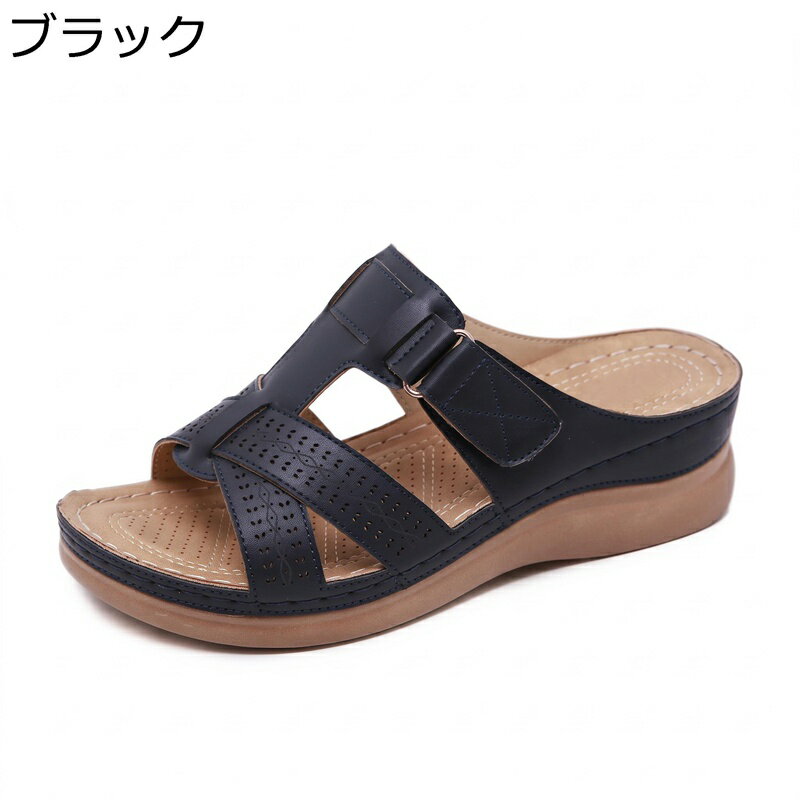 Other - サンダル レディース 厚底 ミュール コンフォートサンダル 婦人靴 つっかけ 歩きやすい 疲れにくい 面ファスナー 柔らかい 軽量 カジュアル 夏 秋 おしゃれ