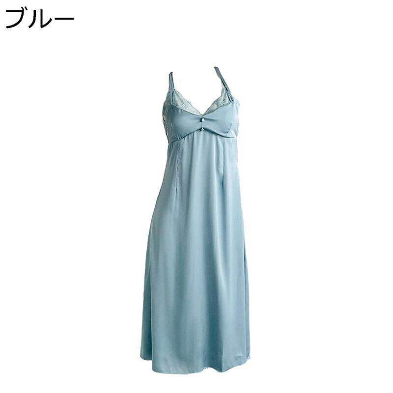 夏 レディース パジャマ レース付き サテン スリープドレス ルームウェア 部屋着 ロング ネグリジェ キャミワンピース ナイトドレス フェミニン セクシー 大人 通気 A ライン 快適 通気性 アジャスター付き 寝巻き