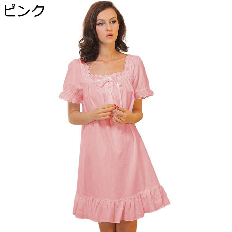 姫系 ネグリジェ 半袖 蝶結び パジャマ レディース ルームウェア ワンピース 夏用 ...