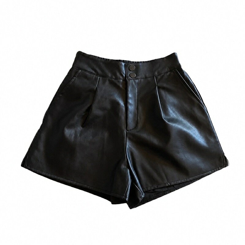 レザー ショートパンツ レディース ハイウエスト ワイドパンツ 秋 冬 Aライン 短パン 着痩せ フェイクレザー ボトムス 高見え 脚長効果 タック入り きれいめ カジュアル 美脚 合皮 ズボン