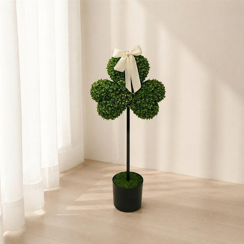 人工観葉植物 トピアリー クローバー シャムロック 鉢植え 大型 造花 玄関飾り おしゃれ リアル インテリア樹木 リボン付き 屋外 屋内 装飾 デコレーション ウェルカムツリー セントパトリックスデ