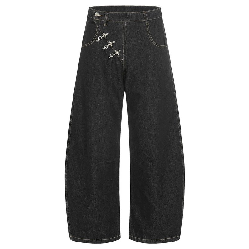 デニムパンツ メンズ ゆったり ズ ジーパン 湾刀 カーブパンツ ワイド バギー バルーン アシンメトリー 立体裁断 大きいサイズ ストリート カジュアル ボトムス