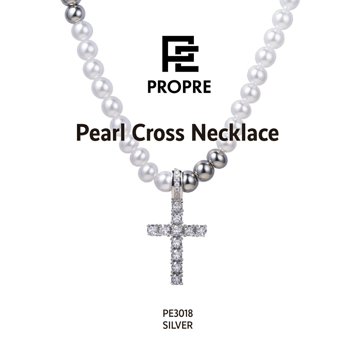PROPRE プロープル シルバー ネックレス 十字架 クロス パール ネックレス パールネックレス 銀 ヒップホップ ストリート プレゼント 1
