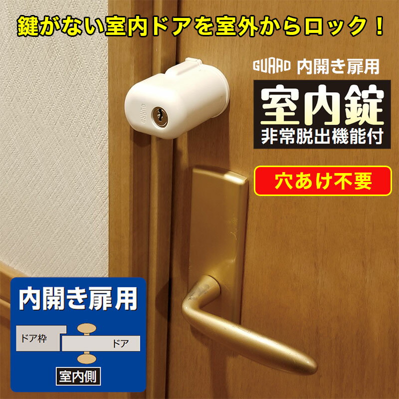 【ランキング1位獲得】補助錠 室内ドア 鍵 後付け 穴あけ不要 室内錠 非常脱出機能付 No．560H 送料無料 内開き扉用 テレワーク シェアハウス