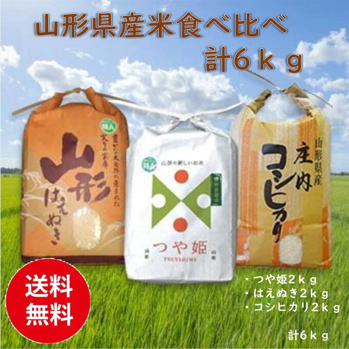 【送料無料】R4年度産米　山形県産米食べ比べセットはえぬき つや姫 コシヒカリ各2k...