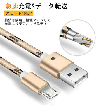 micro USB ケーブル マイクロUSB Android用 2M 急速充電ケーブル アンドロイド用 スマホ充電器 Xperia Galaxy AQUOS 多機種対応 高耐久 データ伝送 スピードアップ 高品質 ナイロン編み 丈夫なケーブル ゆうパケット 送料無料