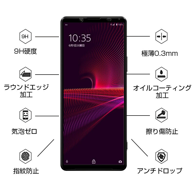 Xperia 1 III SOG03 / SO-51B / A101SO ガラスフィルム Xperia PRO-I ブルーライトカット 全面保護 曲面保護強化ガラスシール ソフトフレーム 3D 0.2mm 液晶画面 飛散防止 目に優しい 耐衝撃 極薄タイプ 指紋防止 高感度タッチ ゆうパケット 送料無料