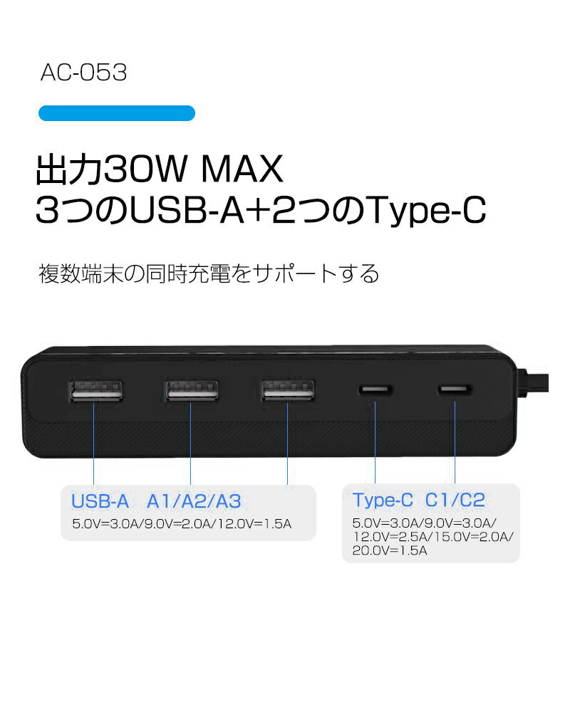 USBアダプター USBステーション 電源タップ USBコンセント USB 充電器 ACアダプター 5つの設備を同時充電 1.3m延長コード iPhone/iPad/iPod/Android 携帯電話/タブレット USB機器対応 PSE認証済