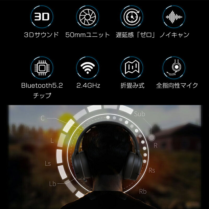 ゲーミングヘッドセット Bluetooth5.2 超低遅延 COROワイヤレスイヤホン wireless ヘッドホン マイク付き eスポーツ向け Bluetooth発信器付き 3.5mmオーディオケーブル付き 有線無線両用