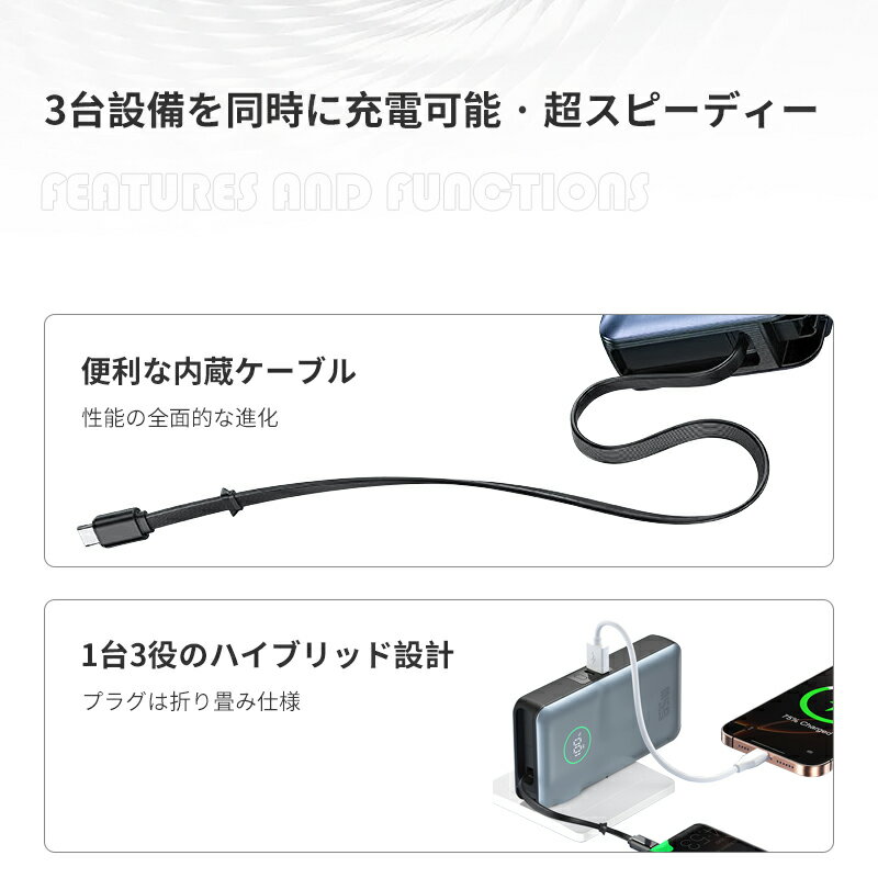 モバイルバッテリー 26800mAh 99.16Wh コンセント一体型 PD65W 急速充電 iPhone17/16充電 ノートパソコン充電対応 ケーブル不要 3台同時充電 パワーバンク USB-C出入力ポート Type-Cケーブル ACアダプター不要 小型軽量 防災グッズ PSE認証済【PL保険加入済み製品・安心】